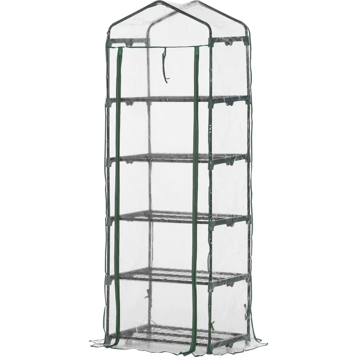 MELAYR, Gewächshaus mit Rolltür, Regale, winterfest Foliengewächshaus aus Stahl, 69 x 49 x 193 cm, Transparent – Bild 1