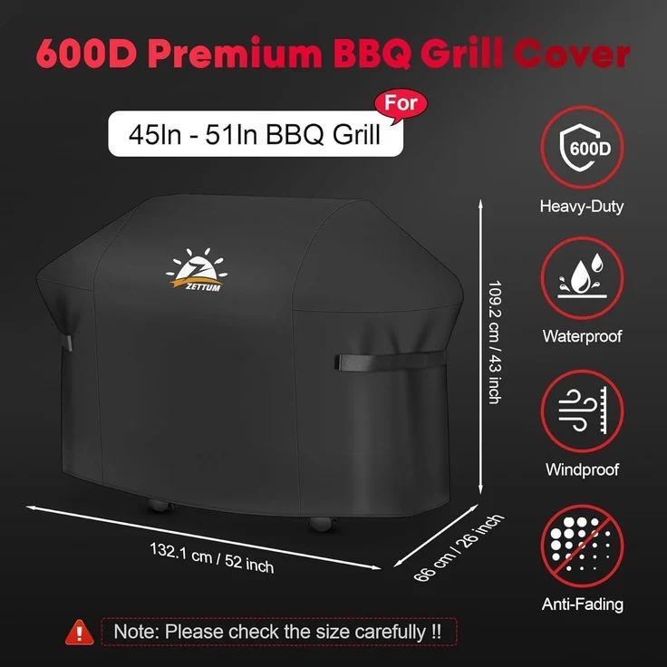 Zettum Grillabdeckung für Weber Spirit 300, wasserdicht, 600D Oxford-Gewebe schwarz, 132 x 66 x 109 cm – Bild 2