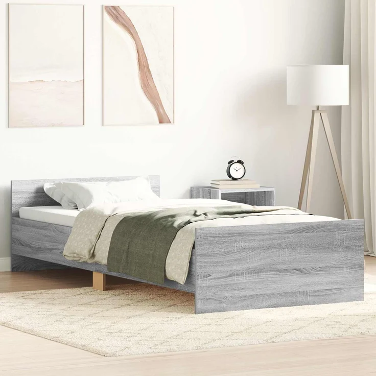 vidaXL Bettgestell mit Kopfteil Grau Sonoma 80 x 200 cm Holzwerkstoff 8009031 – Bild 1