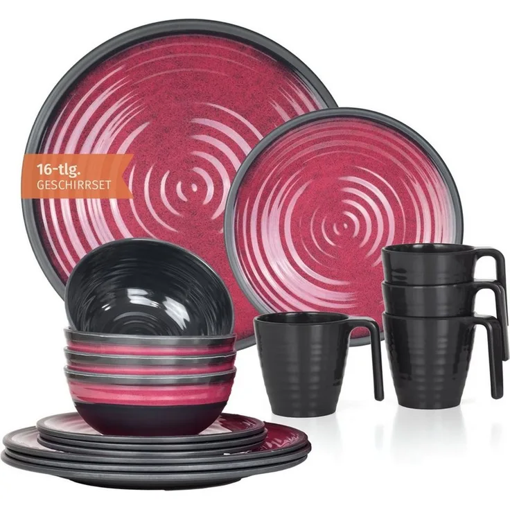 Moritz Geschirr-Set Camping Geschirr Stone Red Geschirr 16 tlg.