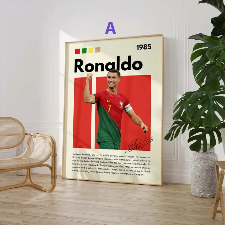Fußball Legenden Poster · Ronaldo Benzema Neuer Beckham Ronaldinho Zidane · Sport Wanddeko · Dekoprint ohne Rahmen - A / 70 x 100 cm