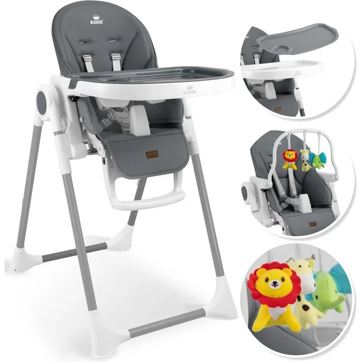 KIDIZ® 3in1 Hochstuhl Kinderhochstuhl inkl. Spielbügel , Babyliege , Kombihochstuhl Babyhochsitz ,7 höhenverstellbar Verstellbare Rückenlehne , mitwachsend ab 0 Monate bis 6 Jahre Babystuhl Dunkelgrau – Bild 1
