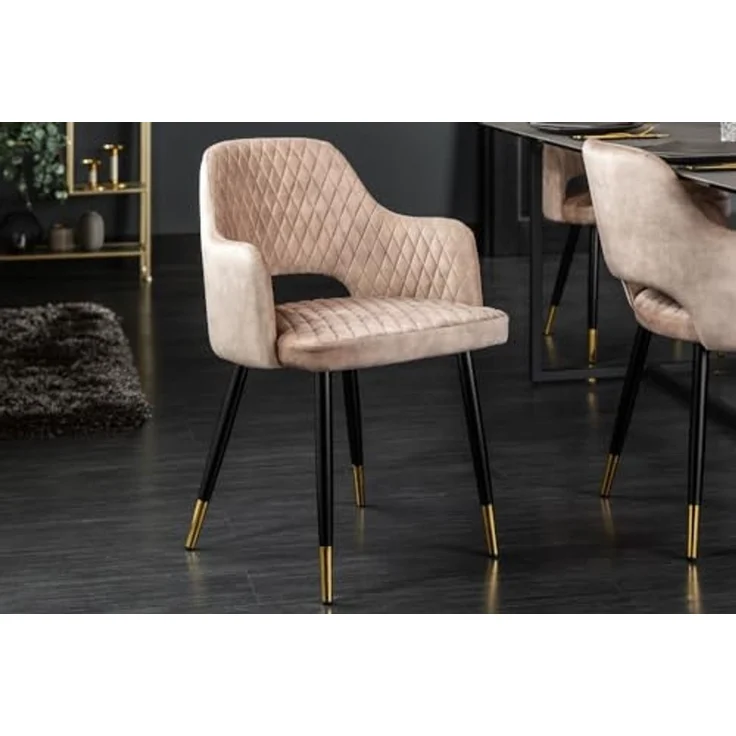 riess-ambiente 4-Fußstuhl PARIS greige / schwarz gold (Einzelartikel, 1 St), Esszimmer · Samt · Metall · mit Armlehne · Ziersteppung – Bild 2