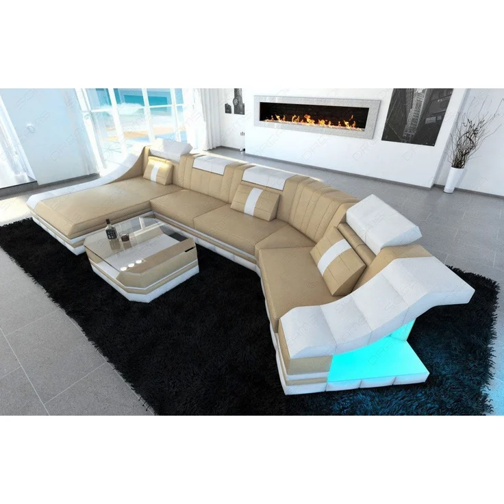 Mini Couch Turino C - Büffelleder - sandbeige-weiß - Links – Bild 6