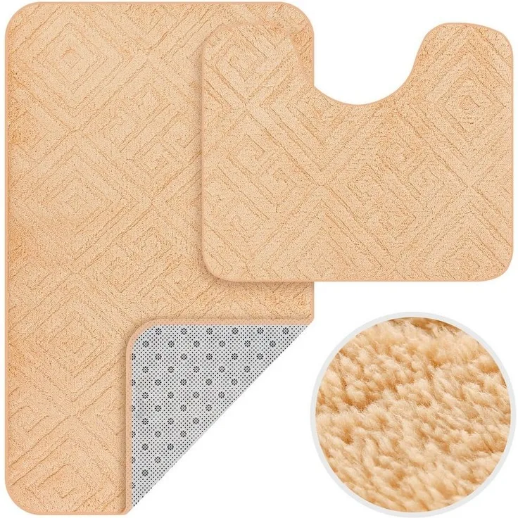 HOMELUX Badematte Badgarnitur 2-teilig mit Ausschnitt, weich & rutschfest, 2BL58, Größe: 50x80 cm+40x50 cm