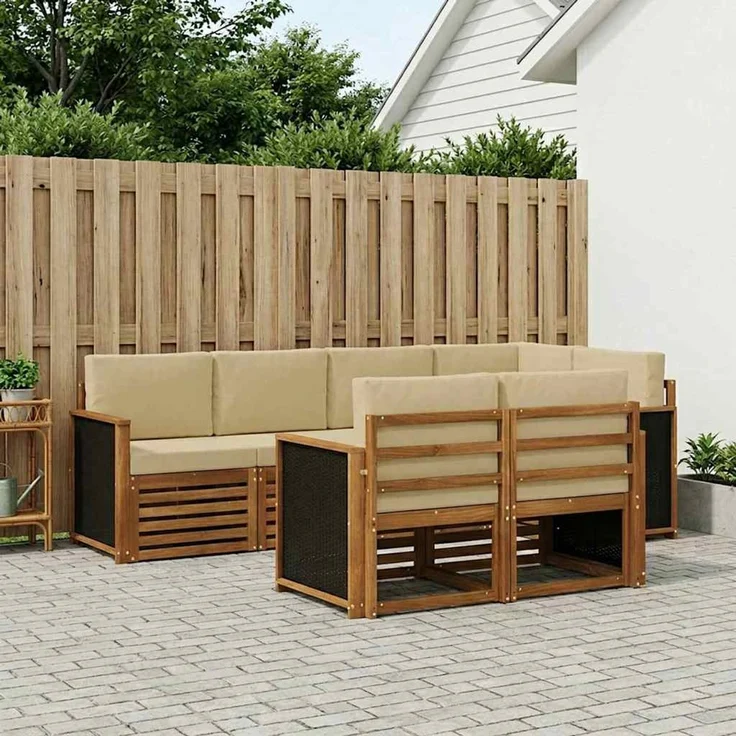 vidaXL Outdoor-Sofagarnitur 7 stk. 7-Sitzer Natur und Beige 3384464 – Bild 1