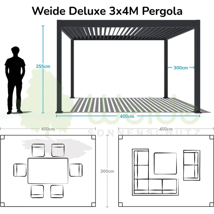 Weide E-Deluxe | elektrische Pergola mit LED | Voll Aluminium | 3 x 4 M | motorisiertes Lamellendach anthrazit – Bild 4
