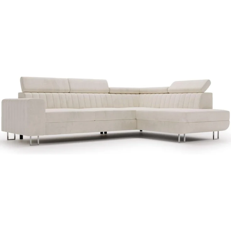 GrainGold Ecksofa mit Schlaffunktion und Bettkasten BERONA L - 255x190 cm, Beige, verstellbare Kopfstützen, Samt – Bild 5