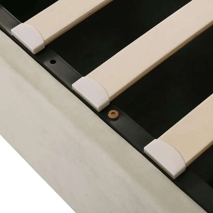 Polsterbett Ohrenform Samtstoff Große Knopfnähte Doppelbett 160*200, Hydraulisches Funktionsbett mit Lattenrost und Stauraum, Bettkasten mit schmutzabweisendem Samtstoff bezogen, beige – Bild 10
