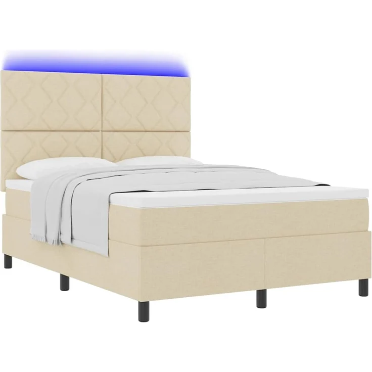 vidaXL Boxspringbett mit LED-Lichtleisten Creme 140 x 200 cm Stoff 3342954 – Bild 3