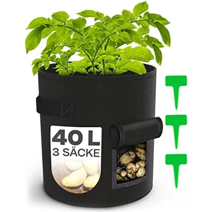Praknu Pflanzkübel Kartoffelsack Pflanzsack 3er Set - 40L Groß - Mit Sichtfenster und (3er Set, 3 St)