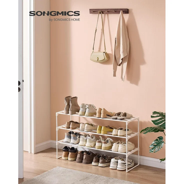 SONGMICS Schuhregal 3 Ebenen, Schuhständer Metall, Schuhaufbewahrung, Schuh-Organizer, aufrecht oder umgedreht, für 16-20 Paar Schuhe, stapelbar, Flur, 30 x 92 x 55 cm, perlweiß LSA303W03 – Bild 2