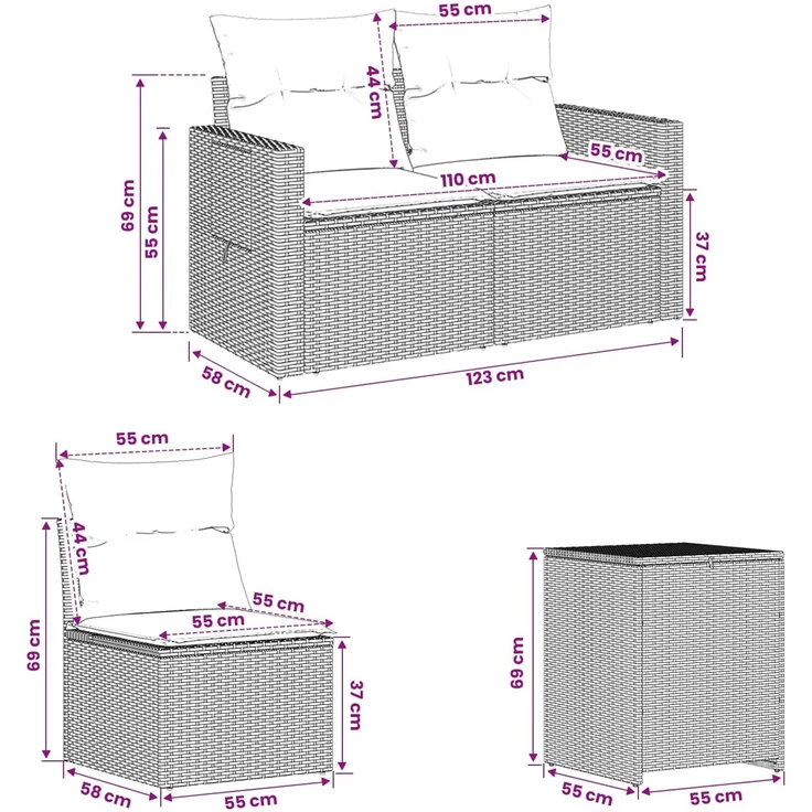 vidaXL Sofa Set 5 stk. Grau und Dunkelgrau Polyrattan und Stahl 3447880 – Bild 11