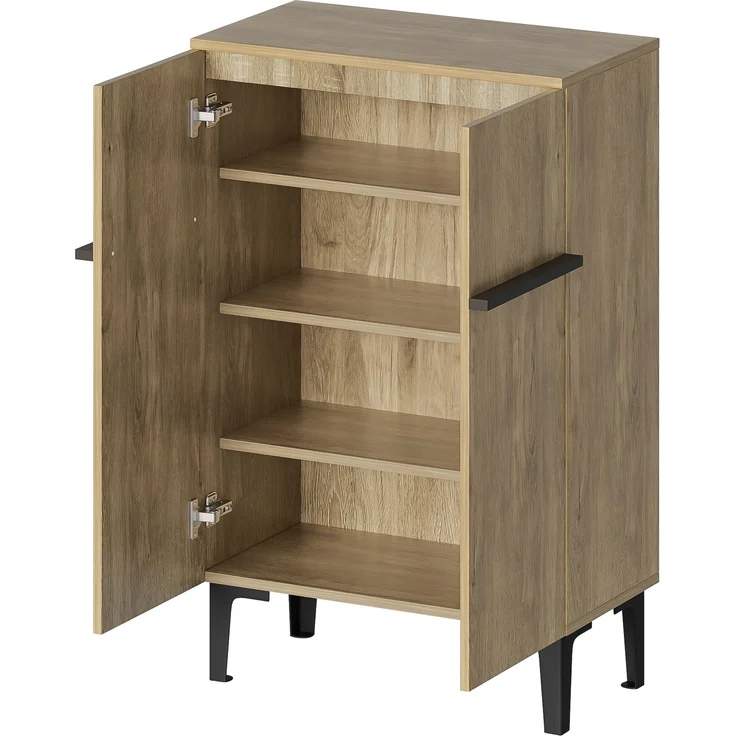 Schuhschrank, Holzoptik/Schwarz mit Doppeltüren & verstellbaren Einlegeböden, 60x34,5x95 cm – Bild 8