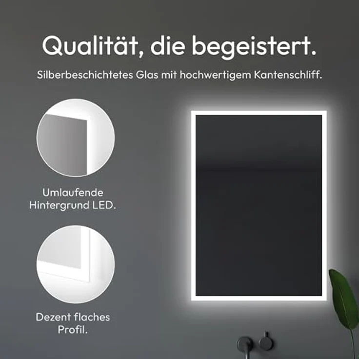 Talos Badspiegel mit Beleuchtung, 50 x 70 cm, LED Spiegel mit neutralweißem Licht (4200 Kelvin), feuchtraumgeeignet, Aluminiumrahmen – Bild 3
