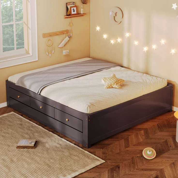 Ausziehbett mit Liegefläche 140×200 cm, Gästebett 90×190 cm und 3 Schubladen, Kaffeebraun, ohne Matratzen – Bild 1
