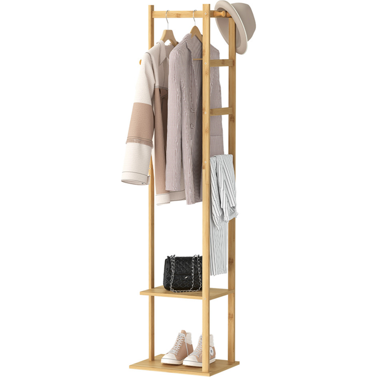 UNHO Garderobenständer freistehender Kleiderständer Herrendiener aus Bambus Beige 38 x 30 x 155 cm