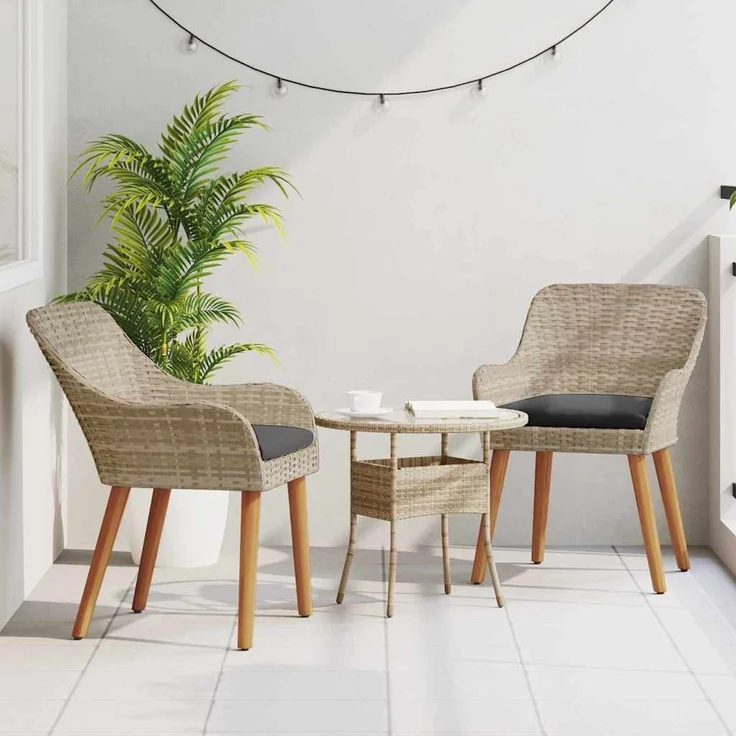 Gartenstuhl EGOS 2er Set Poly-Rattan 62,5x55x82 cm mit Polster Hellgrau | Gartenstuhl Rattan Outdoorstühle Balkonstühle – Bild 4