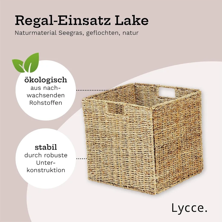Lycce Regalkorb Kallax Einsatz Lake Aufbewahrungskorb Seegras schwarz 35 l, 33 x 33 x 33 cm – Bild 2