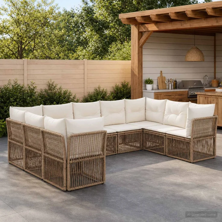 vidaXL Gartensofa-set 9 stk. Beige Poly-Rattan 3434340 – Bild 1