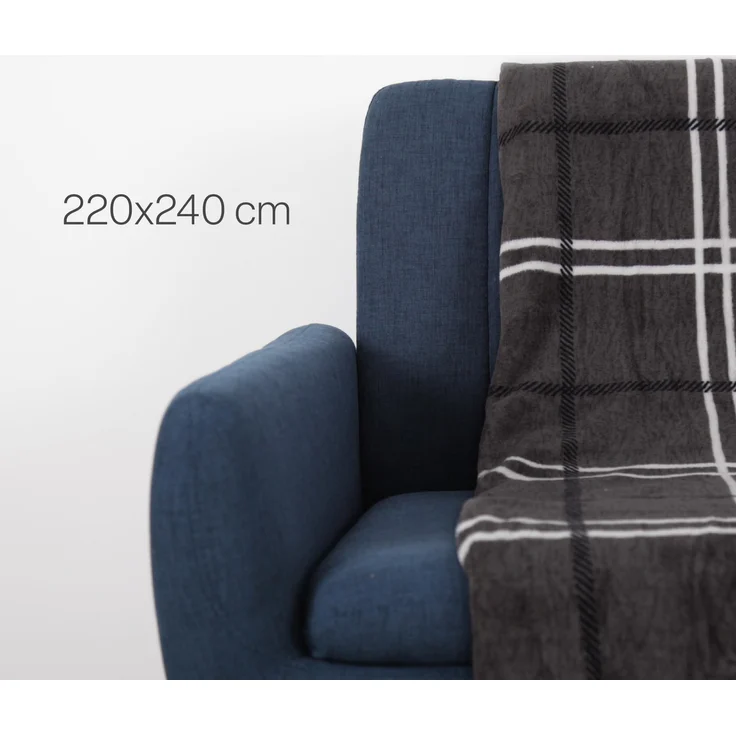 Kuscheldecke ( Dunkelgrau ) XXL - 220x240cm - hochwertige Fleecedecke, große weiche Wohndecke Karo Muster - kuschelig weich – Bild 2