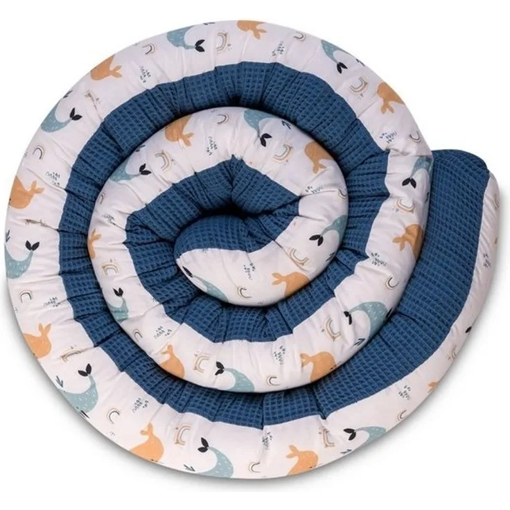 ULLENBOOM ® Nestchenschlange Bettschlange Baby 300cm, Ideal als Bettumrandung, Blau Wale, Bezug aus 100% Baumwolle (Made in EU), Weiche Polsterung
