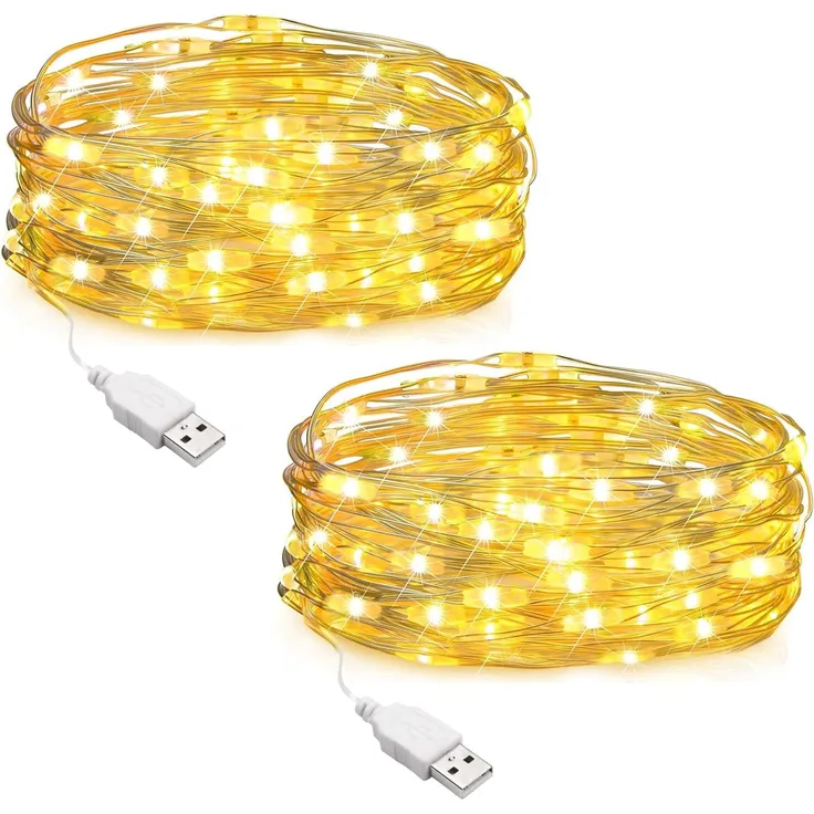 SALCAR LED Lichterkette Draht, 2 Stück 10m 100 LEDs USB Kupferdraht Lichterkette