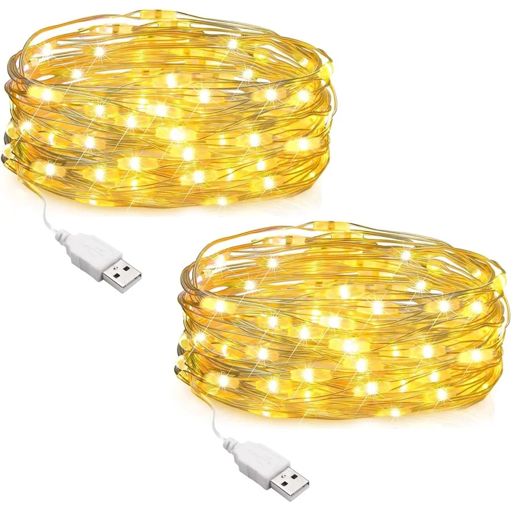 SALCAR LED Lichterkette Draht, 2 Stück 10m 100 LEDs USB Kupferdraht Lichterkette – Bild 1
