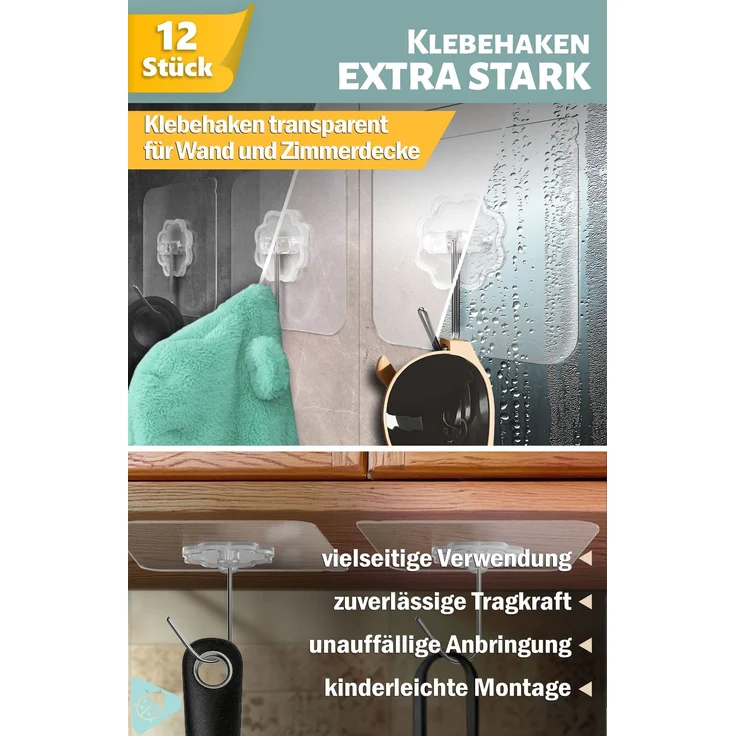 Lindenstein Transparente Outdoor-Klebehaken 6er-Set – 180° drehbar, für Wand und Decke – Bild 2