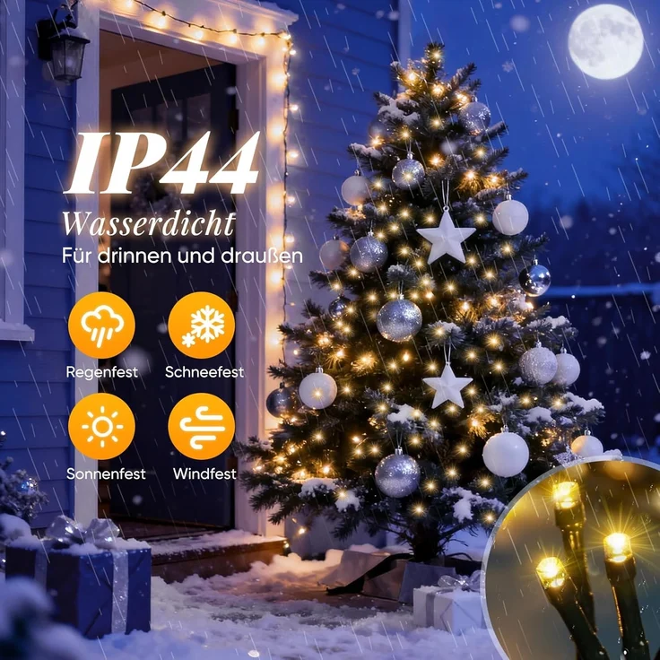 Salcar LED-Lichterkette Weihnachtsbaum Lichterkette 8 Girlanden mit Zauberstab Fernbedienung, 2m 280er LED Christbaumbeleuchtung für 150cm bis 240cm Tannenbaum – Bild 7