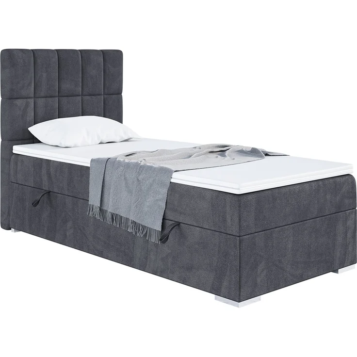 MEBLINI Boxspringbett LUKAS 100x200cm Links - H4/Dunkelgrau Samt - mit Bettkasten - Gepolstert Einzelbett mit Topper & Taschenfederkern-Matratze – Bild 1