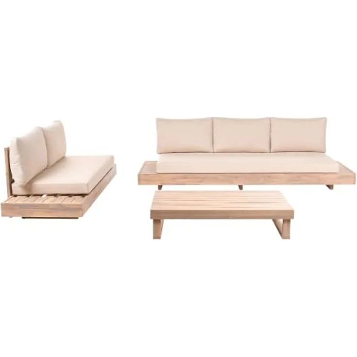 Lounge Set mit Tisch 5-Sitzer MARETTIMO zertifiziertes Akazienholz Beige – Bild 1