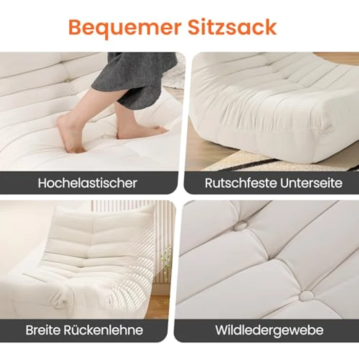 Vesgantti Togo Sofa für kleine Räume, Bodensofa aus Memory-Schaum, Loungesofa aus Wildlederimitat, kleines Wohnzimmer Sofa für Schlafzimmer & Wohnzimmer, Weiß – Bild 3