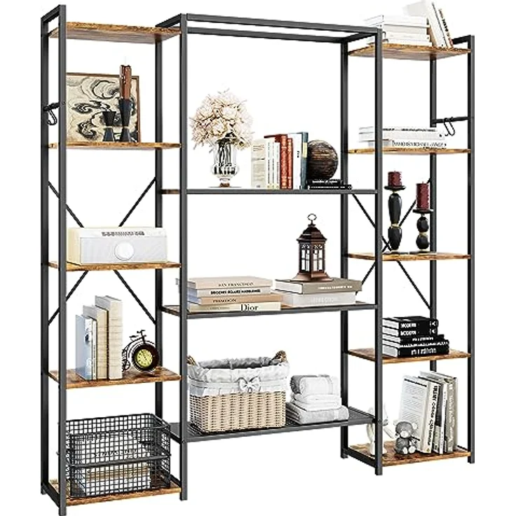 YITAHOME Industrie Bücherregal, Standregal mit 13 Regalböden, Holzregale und Regaleinheit mit Metallrahmen, Bücherständer und Lagerregal, für Wohnzimmer, Heimbüro, Vintagebraun – Bild 9