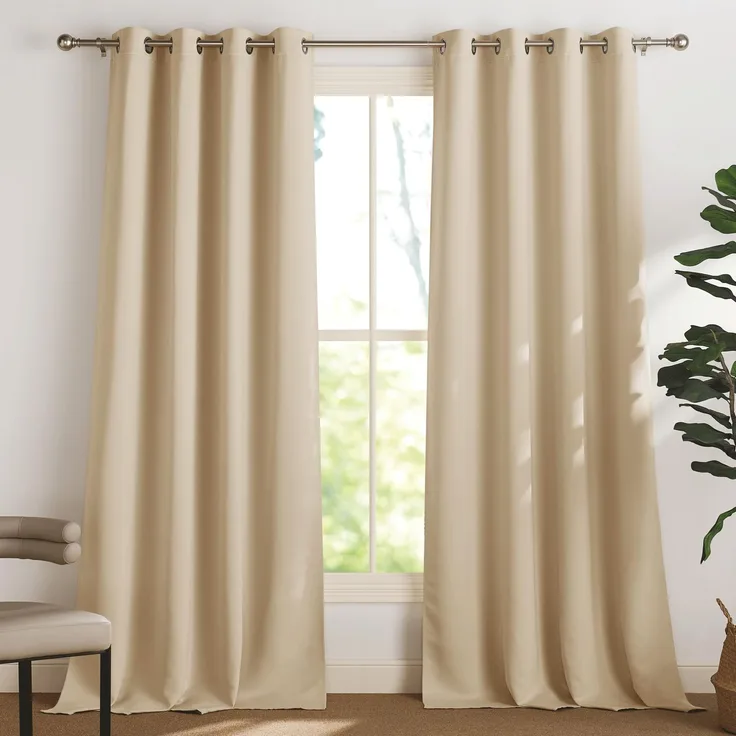 PONY DANCE Wohnzimmer Gardinen Beige 2er Set Thermovorhang gegen Hitze | H245 x B140 cm, Vorhänge Verdunkelung, Hitzeschutz, Ösen, für Schlafzimmer Kinderzimmer Esszimmer, Sichtschutz, UV-Schutz
