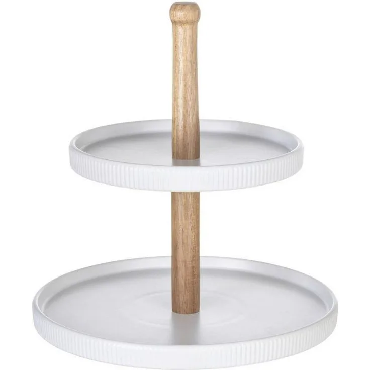 SCHÖNER WOHNEN-Kollektion Etagere Refia, Akazienholz, Massivholz, (1-tlg), Etagere mit elegantem Zylinderdesign und Holzakzenten