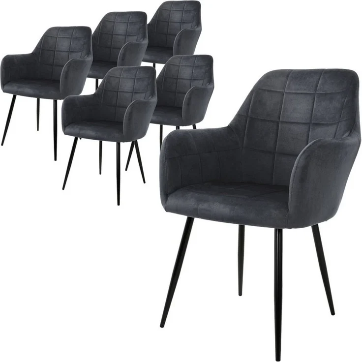 ML-DESIGN Stuhl Esszimmerstuhl ergonomisch & gepolstert Esstischstuhl mit Rückenlehnen (6 St), Wohnzimmerstuhl Dunkelgrau Samtbezug Küchenstuhl Polsterstuhl – Bild 5