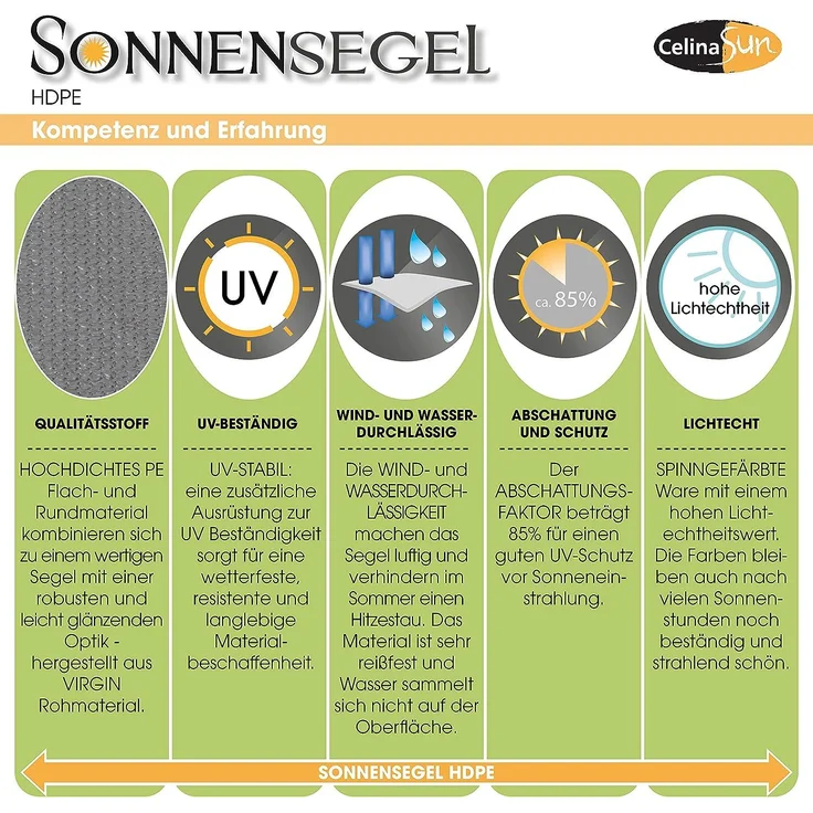 CelinaSun Sonnensegel nkl Befestigungsseile HDPE wetterbeständig atmungsaktiv Dreieck 3 x 3 x 3 m Sand beige – Bild 3