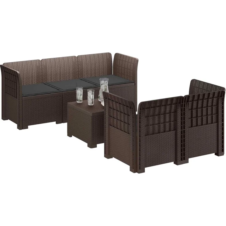 vidaXL 5-Sitzer Gartensofa mit Kissen Rattan-Look PP Braun 3443895 – Bild 3