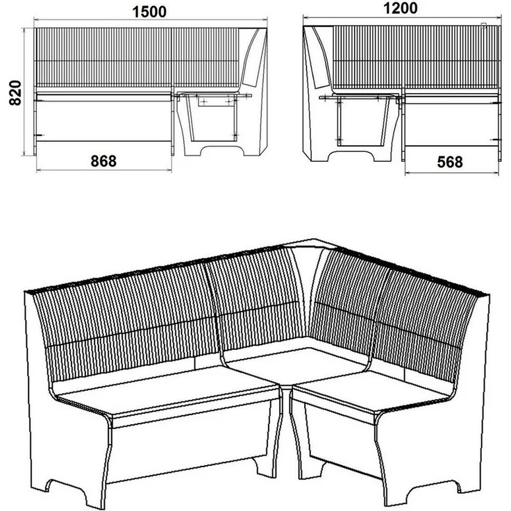 Rodnik Eckbank "Tunis", Eiche Sonoma Grau, gepolstert, mit Stauraum, Truhe, mit Rueckenlehne, Rechtsseitig und Linksseitig montierbar, Stoff, Spanplatte, 150x120 cm – Bild 2