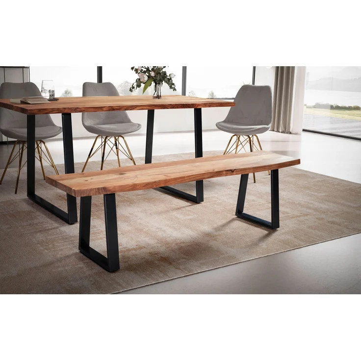 Esszimmerbank 160x40x45,5cm Akazie Massivholz Metall Baumkante Modern – Bild 3