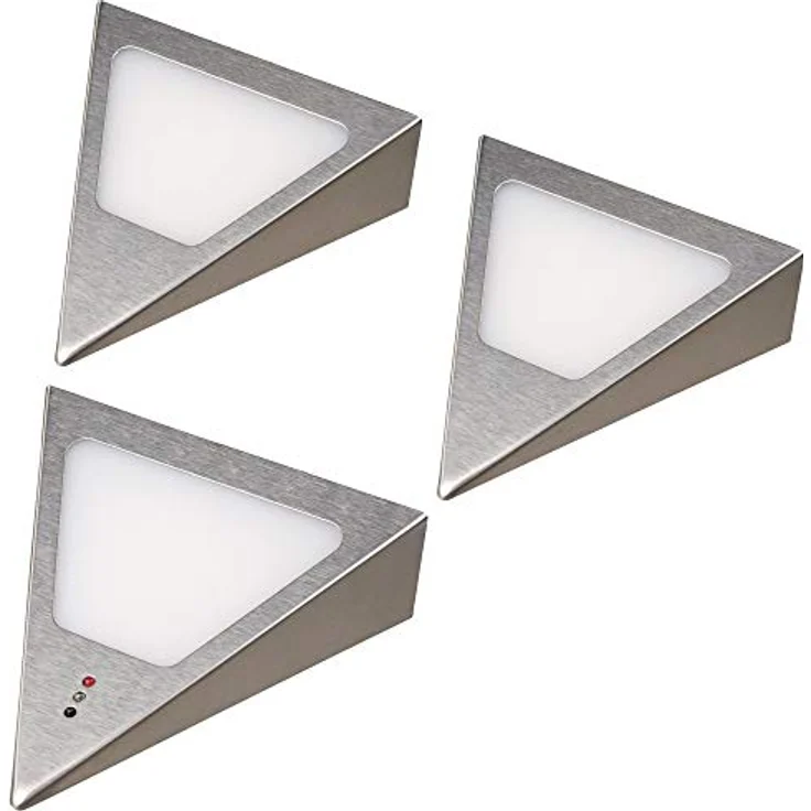 kalb LED Unterbauleuchten Dreieck, Sensor gesteuerte Dimmer Einbaustrahler aus Edelstahl gebürstet, 3er Set warmweiß 3000K, 350 Lumen, 3 Watt – Bild 1