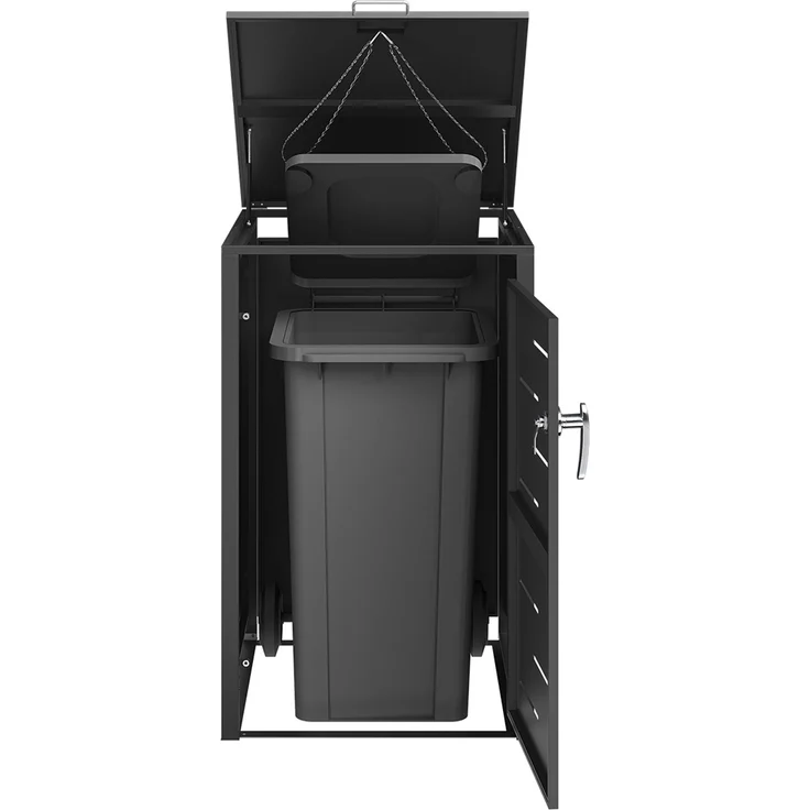 STEELSØN 'Diorus' Mülltonnenbox 1er 120 Liter, graphitschwarz, Mülltonnenverkleidung aus Stahl mit Sichtstreifen, wetterfest, 102x62x60,5 cm, abschließbare Müllbox für 1 Tonne – Bild 10