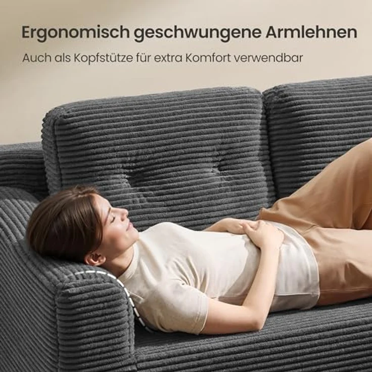 VASAGLE Ecksofa, modulares Sofa 244 cm breit, vakuumverpackt, Schlafsofa, Keine Montage erforderlich, mit großer Chaiselongue Links, für Wohnzimmer, Gästezimmer, schiefergrau LCS183GN01 – Bild 6