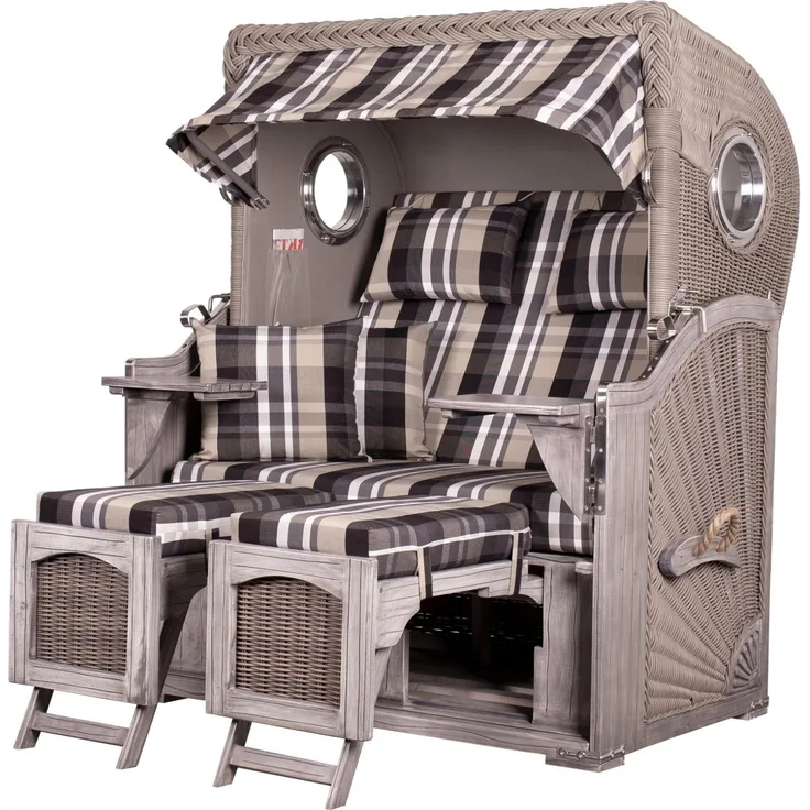 Strandkorb Komplettset - bene living - Ammersee Mahagoni washed grey - PE Koboo grey - Modell 583 - inkl. Liftersystem