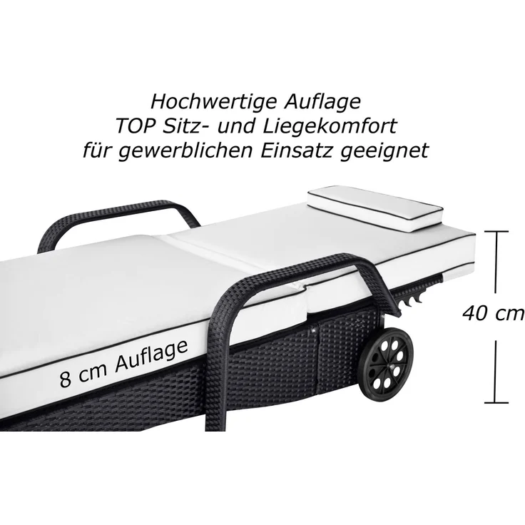 Sonnenliege Imola 5 Sterne Premium Liege aus Polyrattan mit verstellbarer Rückenlehne, inkl. Auflage wie abgebildet, Liegenfarbe Schwarz – Bild 4