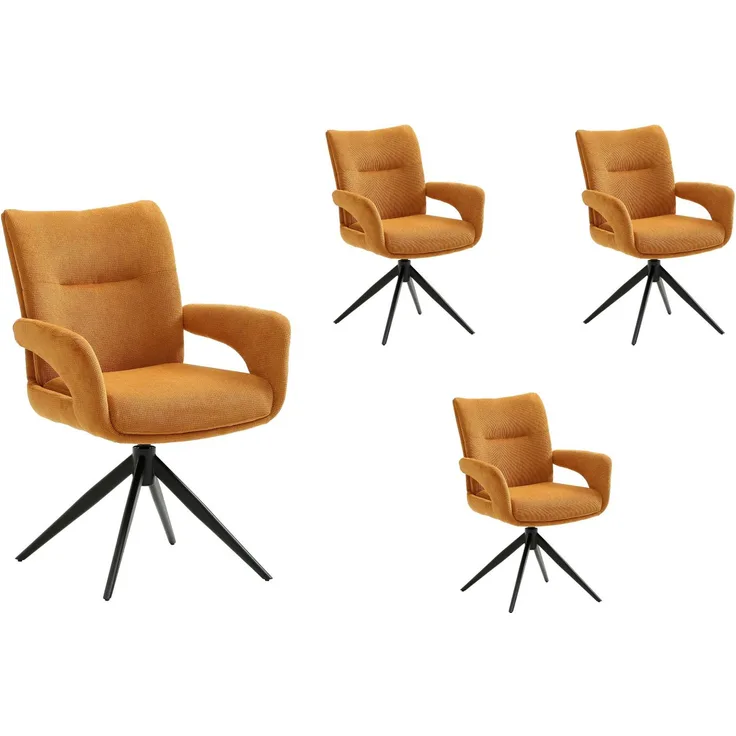 LC Home Esszimmerstühle »Alto« 4er Set Webstoff gold – drehbare Armlehnstühle & Polsterstühle