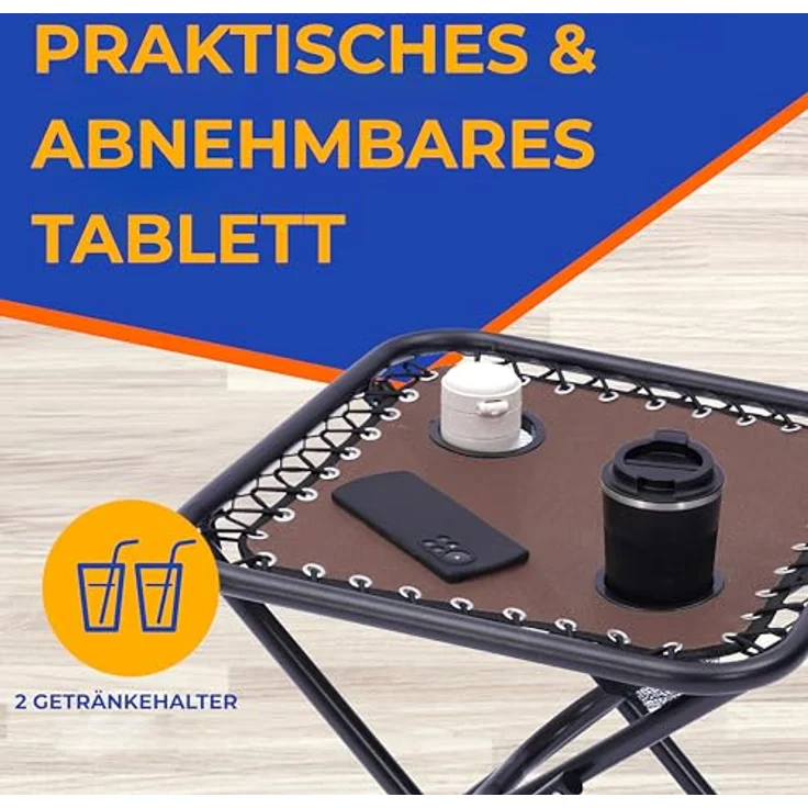 SereneLife 2er- Sonnenliege, Gartenliege, Liegestuhl- Klappbar, Relaxliege Verstellbar mit Seitentisch, Kopfkissen & Getränkehalter, Klappliege Wetterfest, bis 120KG, Ideal für Balkon, Strand & Pool – Bild 6