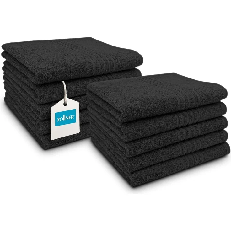 ZOLLNER Handtuch 10er Set, Baumwolle, 50x100 cm, schwarz – Bild 1