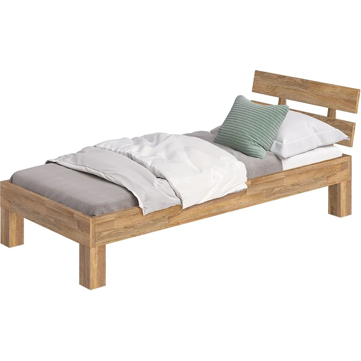 skølm 'Floki' Bett 90x200 cm, Bettgestell, natur geölt, Massivholzbett aus Eiche, Einzelbett mit Bettkopf – Bild 8
